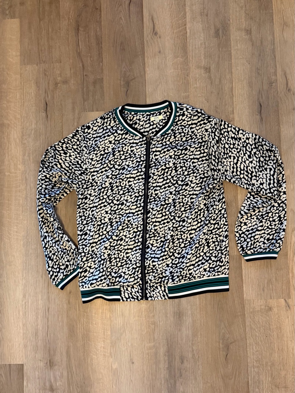 Kori America Leopard Print Zip Bomber Jacket Medium